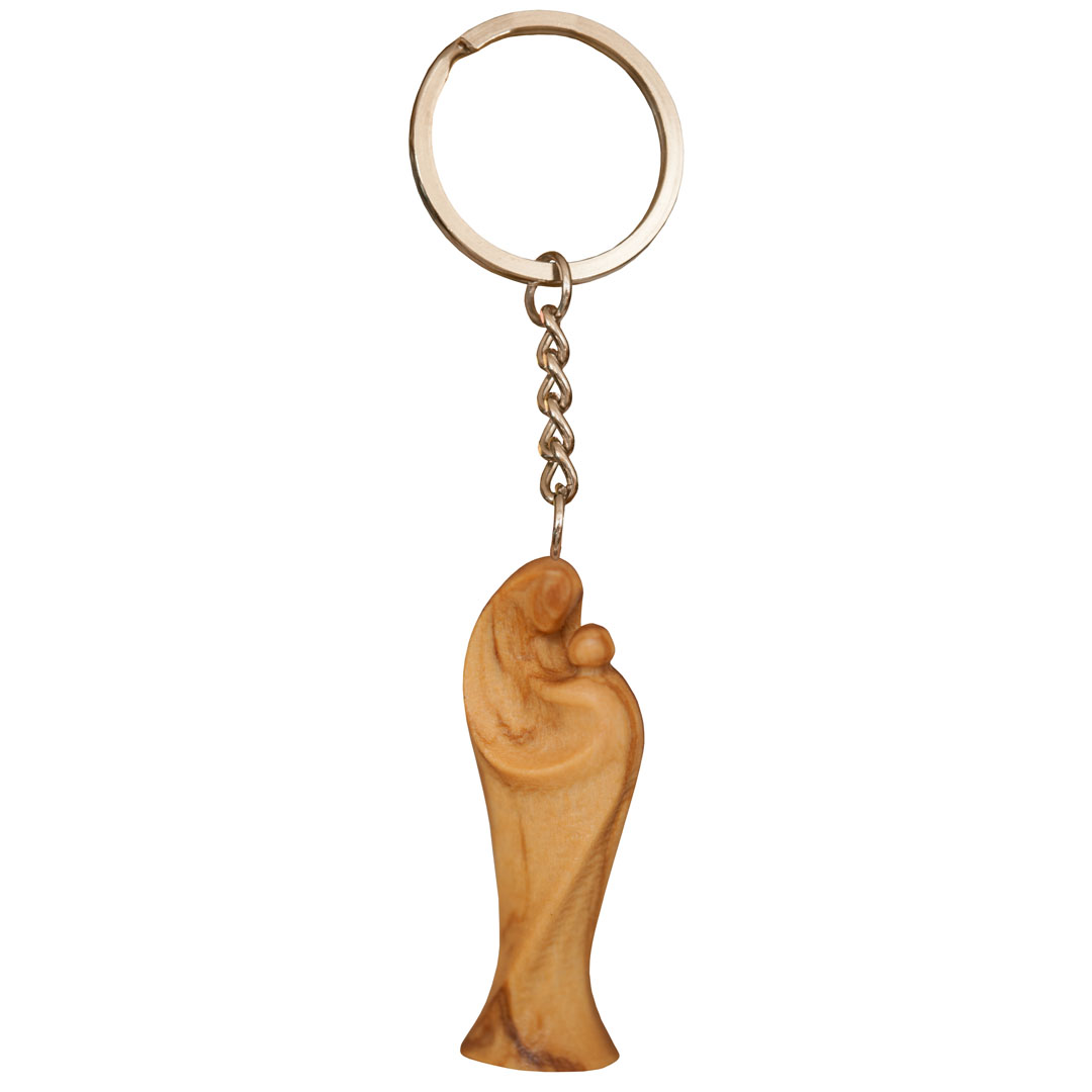 Kľúčenka - Meditačná Panna Mária - olivové drevo