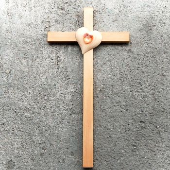 Veľký Drevený kríž s Krištáľovým Srdcom-drevený kríž-kríž s krištáľovým srdcom-svadobný darček-kresťanské darčeky