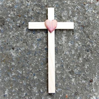 Small Wooden Wall Cross with Heart