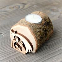 Holy family wooden log candle 1