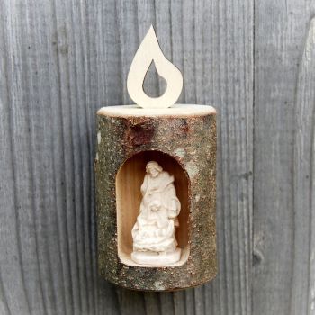 Holy Family in Wooden log candle
