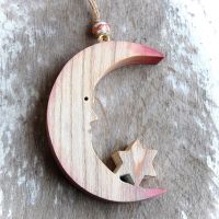 Drevený Mesiac s Hviezdou- drevený mesiac-dekorácia mesiac-dekorácia pre deti