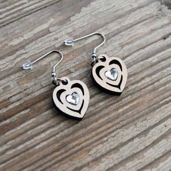 SG3-4 Crystal Heart Wooden Earrings