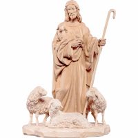 Ježiš Dobrý pastier s ovcami z lipového dreva