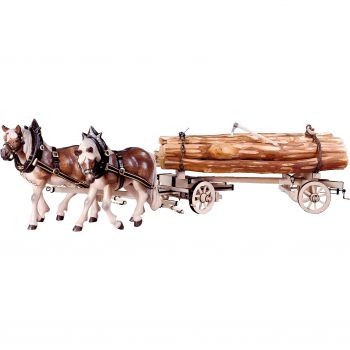 Ťažné kone s vozom a drevom z lipového dreva