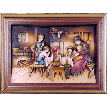 Drevený obraz " Modliaca rodina"