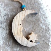 Drevený Mesiac s Hviezdou- drevený mesiac-dekorácia mesiac-dekorácia pre deti