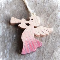 Drevený Anjel s Trúbkou červený-drevený anjel-vianočná dekorácia-závesný drevený anjel