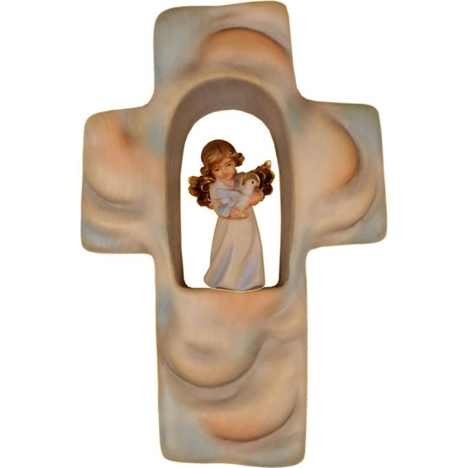 Detský krížik s oblakmi, anjelom a holubicou