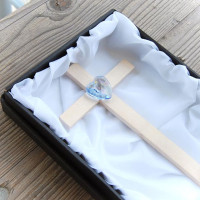 Small Wooden Wall Cross with Crystal Heart