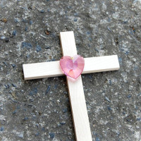 Small Wooden Wall Cross with Crystal Heart