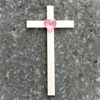 Small Wooden Wall Cross with Crystal Heart