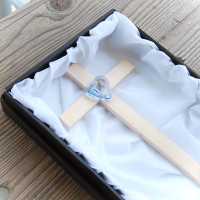 Small Wooden Wall Cross with Crystal Heart