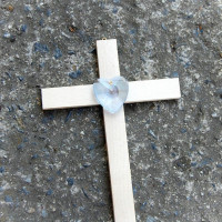 Small Wooden Wall Cross with Crystal Heart