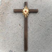 Large Wooden Wall Cross with Crystal Heart