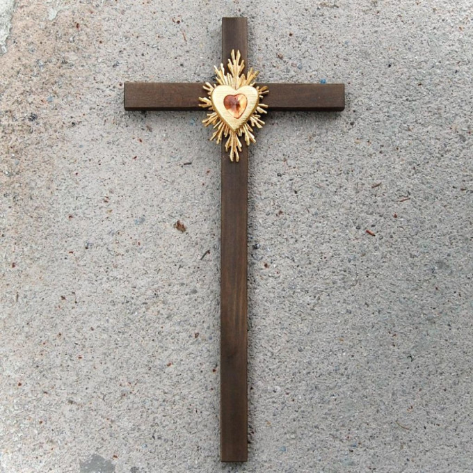 Large Wooden Wall Cross with Crystal Heart