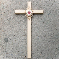Large Wooden Wall Cross with Crystal Heart