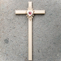 Large Wooden Wall Cross with Crystal Heart