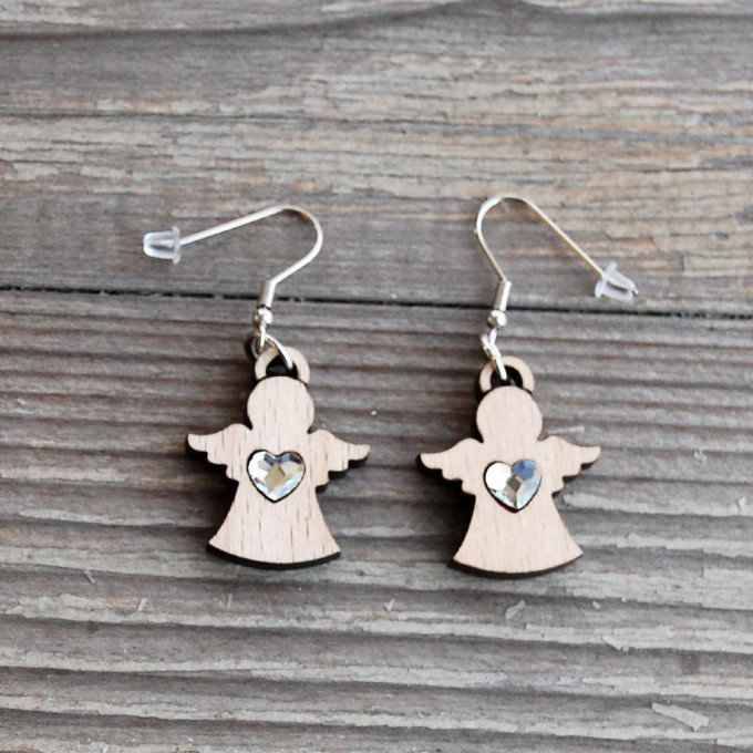 Drevené náušnice Anjel