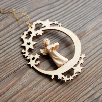 Drevený anjel vianočná dekorácia