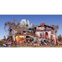 Folk Nativity set with stable and 53 figurines