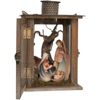 Wooden Lantern with Nativity Crib and  Family M 15cm