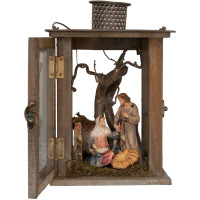 Wooden Lantern with Nativity Crib and family S 13cm