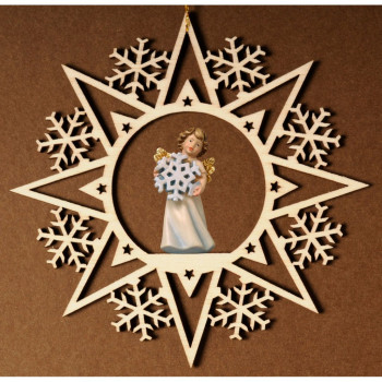 Krištáľová hviezda s anjelom a vločkou