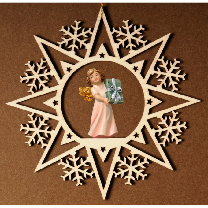 Krištáľová hviezda s anjelom a darčekom