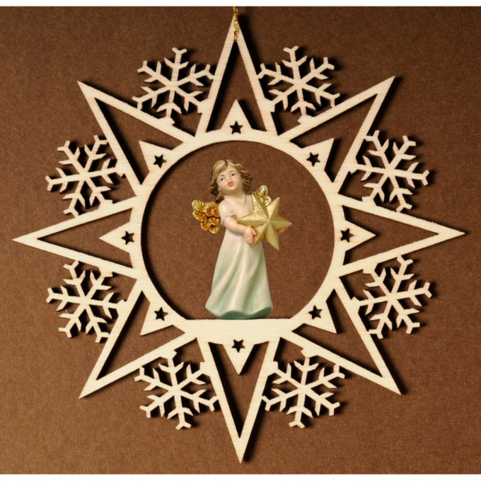 Krištáľová hviezda s anjelom a hviezdou
