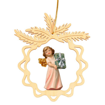 Okrúhla hviezda s anjelom a darčekom