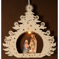 Christmas tree with Holy family and light