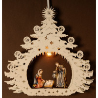 Christmas tree with Holy family and light