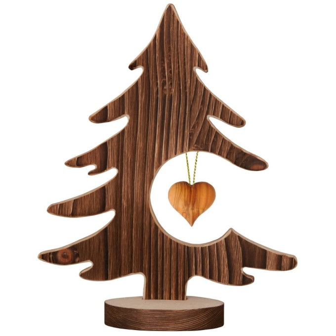 Fir tree with heart from Olive wood