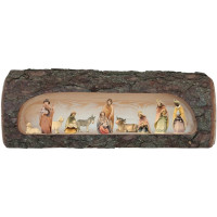 Nativity set `Morning Star` in wood log (10 figurines)