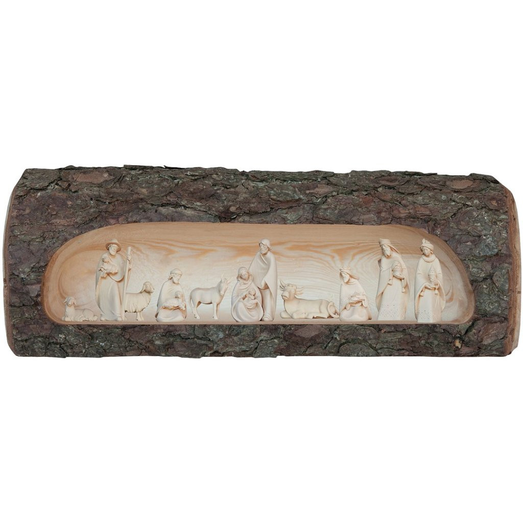 Nativity set `Morning Star` in wood log (10 figurines) | Nativity scene ...