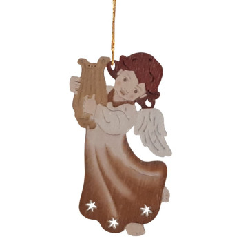 Drevená laserová dekorácia - Anjel s lýrou (10 ks)