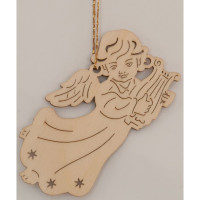 Drevená laserová dekorácia - Anjel s lýrou (10 ks)