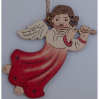Drevená laserová dekorácia - Anjel s flautou (10 ks)