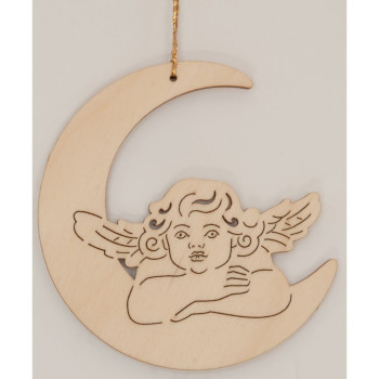 Drevená laserová dekorácia - Anjel na mesiaci (10ks)
