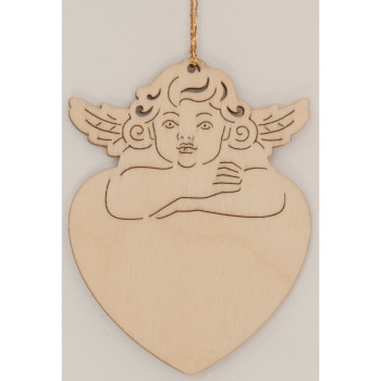 Drevená laserová dekorácia - Anjel a srdce (10ks)