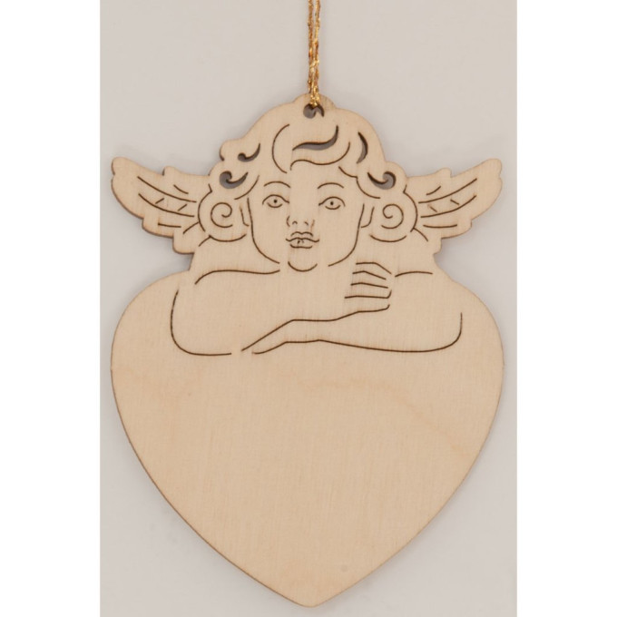 Drevená laserová dekorácia - Anjel a srdce (10ks)