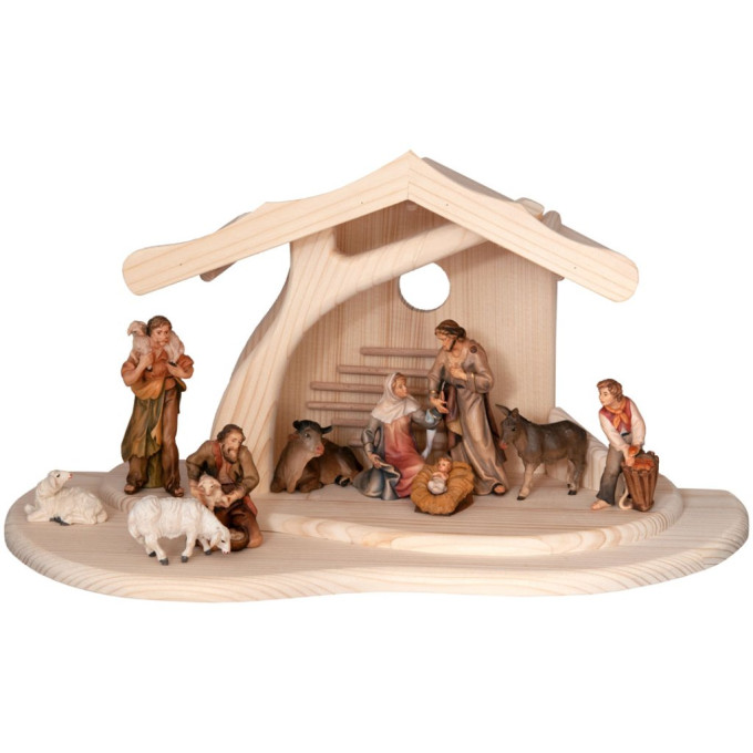 Modern Nativity set with stable and 11 Tyrolean figurines