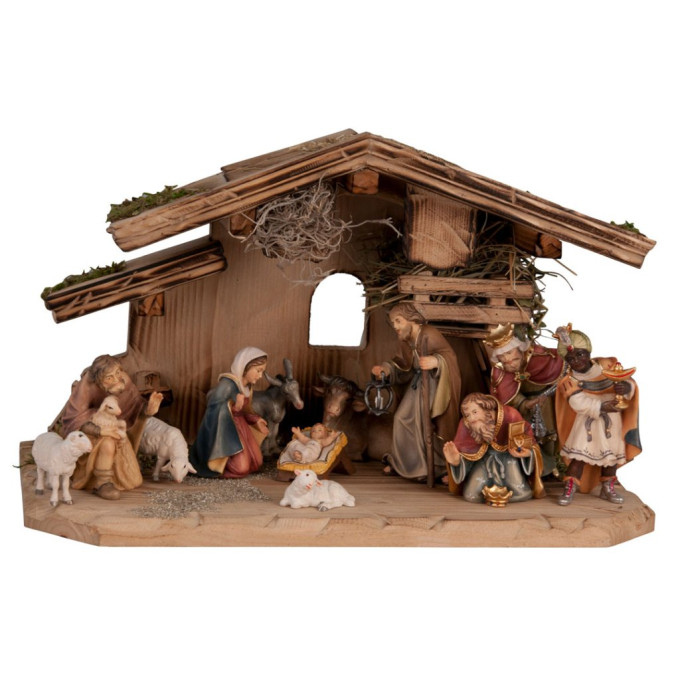 Traditional Nativity set with Tyrolean Stable (12 fig)