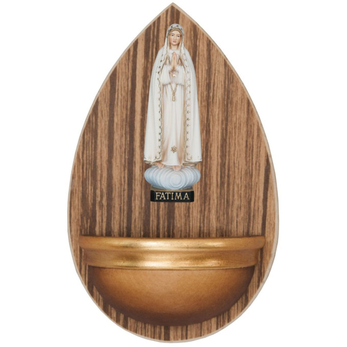 Wooden Holy water font with Our Lady of Fatima