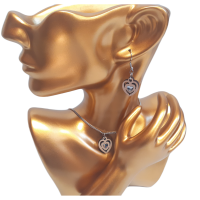 Drevené Náušnice s krištáľovým srdcom