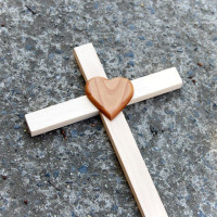 Simple Wooden Wall Cross with Heart