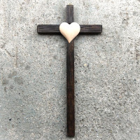 Dark Wooden Wall Cross with Heart