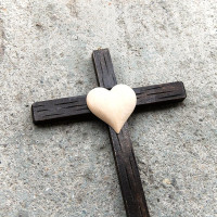 Dark Wooden Wall Cross with Heart