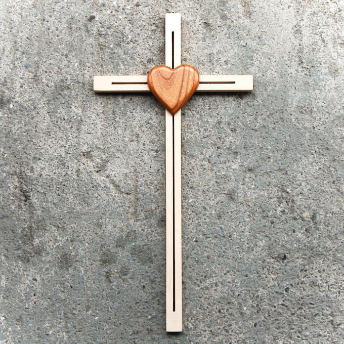 Light Wooden Wall Cross with Heart
